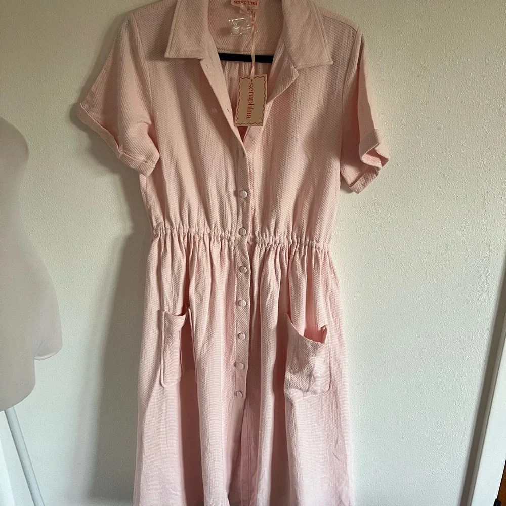 NWT SERAPHINA LONDON Women's The Button Dress, Pink, size large - Picture 2 of 5